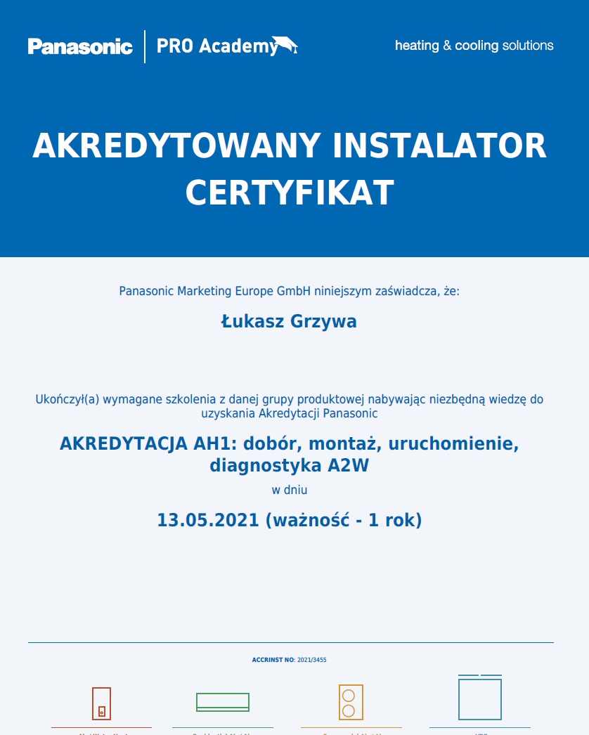 Uzyskanie Certyfikatu Autoryzowany instalator Panasonic